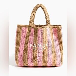 Bohemian Summer in Paris Pink Striped Straw Beach Tote Bag